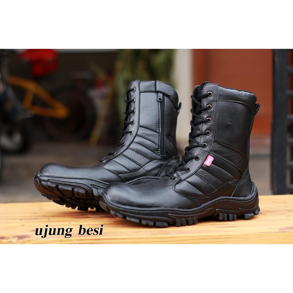 SEPATU PDL PDH Hitam Boots Safety Kickers Pria Boot POLRI TNI Satpam Satpol PP Touring Tracking GM01