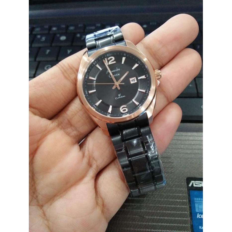 JAM TANGAN WANITA ALEXANDRE CHRISTIE AC 8583 ROSEGOLD BLACK ORIGINAL GARANSI RESMI 1 TAHUN