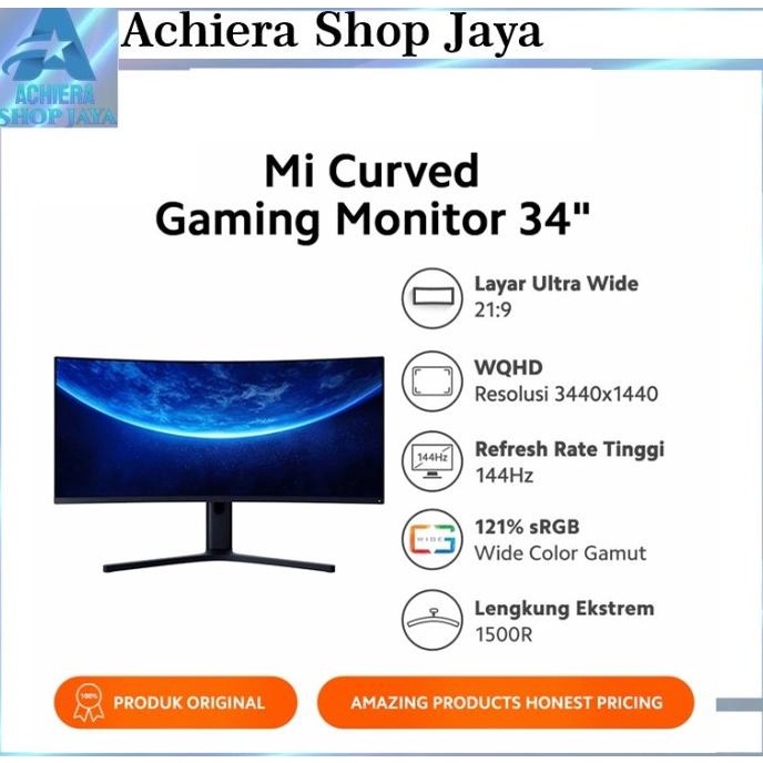 Monitor Led Gaming Xiaomi Curve 34 Inch 144Hz Wqhd Original Kolnivvaid