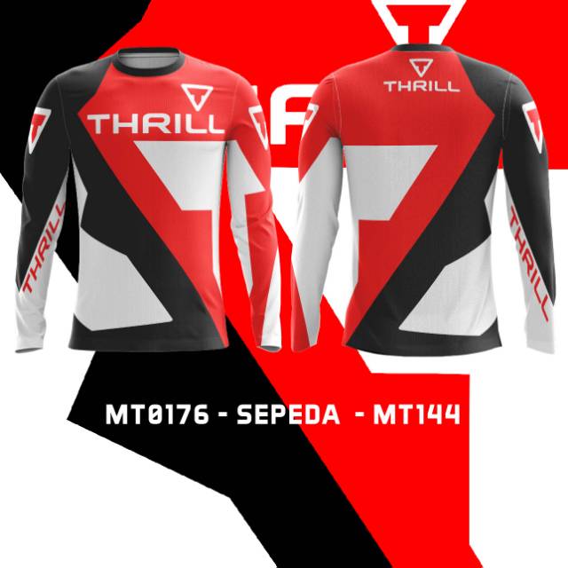 Kaos Jersey Sepeda THRILL Merah putih MT0176 lengan panjang