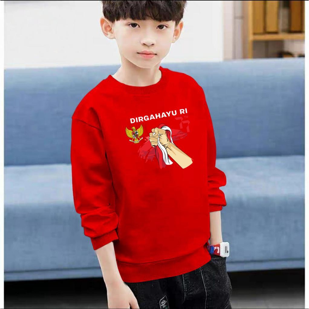 BAJU SWEATER DIRGAHAYU RI  ANAK   -    baju  agustusan - sweater   hut ri  77   - KEMERDEKAAN