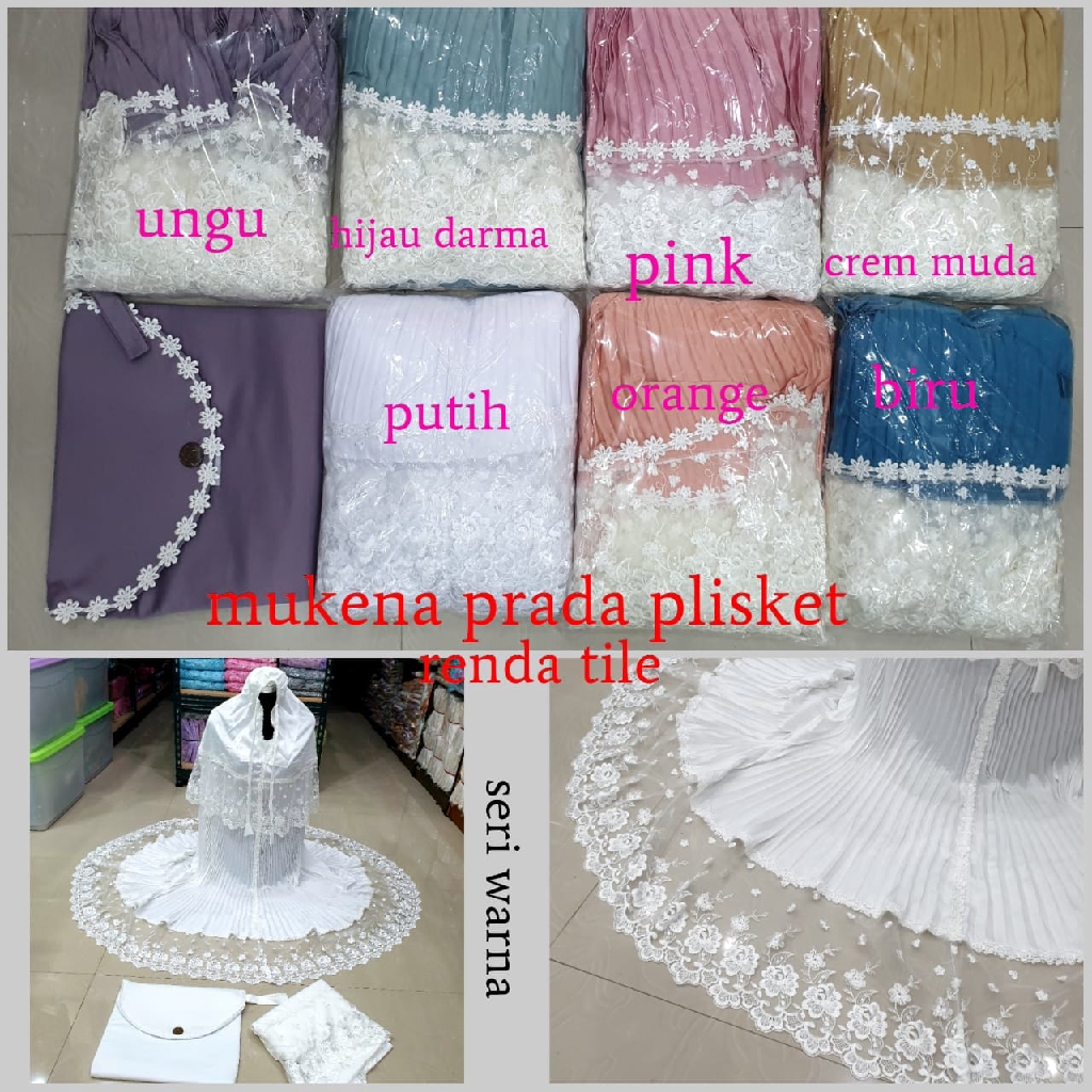 mukena prada plisket renda tile  seri warna  renda tile  