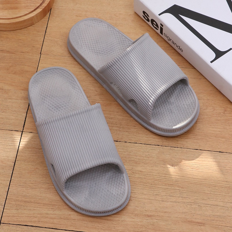 HC Sandal Slop Karet Polos Tebal 6494 Sendal Rumah Berkualitas Motif Salur Sendal EVA Empuk Sendal Karet Couple Garis Home Slipper Anti Slip Wanita Pria Gaya Korea Murah Import-ABU