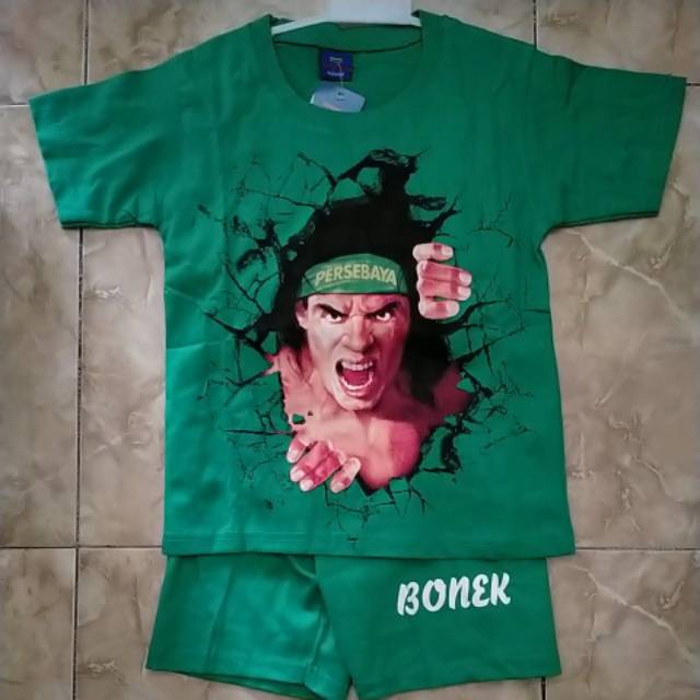 Baju setelan Bonek Boncil Bonita Persebaya Surabaya bahan kaos katun spandek