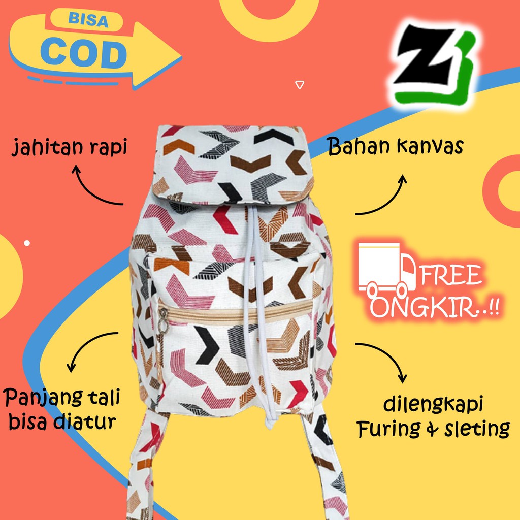 Tas ransel wanita cewek Perempuan Cewe remaja Sekolah kuliah kerja kanvas kekinian serut murah A6-bumerang