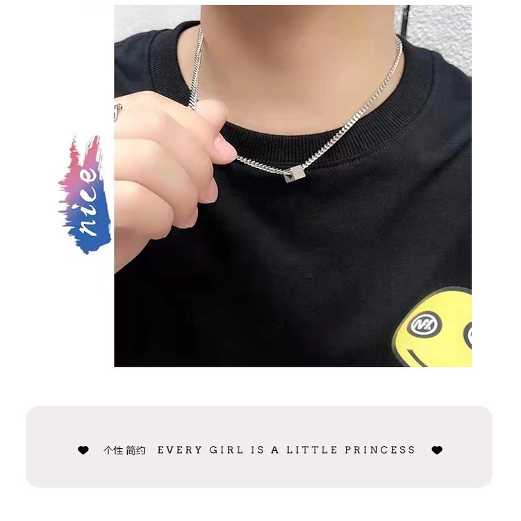 Gaya yang sama seperti Wang Yibo in hip hop square titanium steel kalung untuk pria dan wanita seder