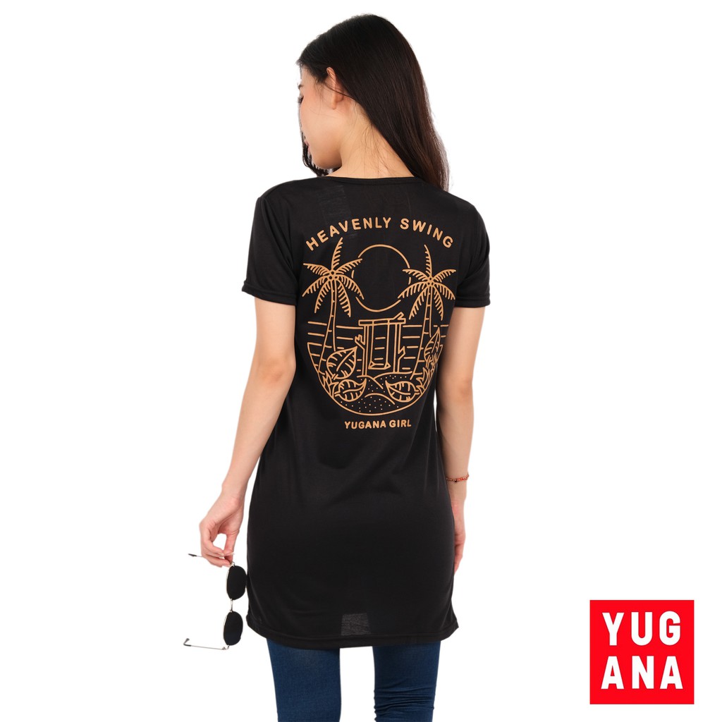 YUGANA - SWING Dress Wanita Polos Lengan Pendek Baju Cewek Hitam Ungu Army Navy Kuning