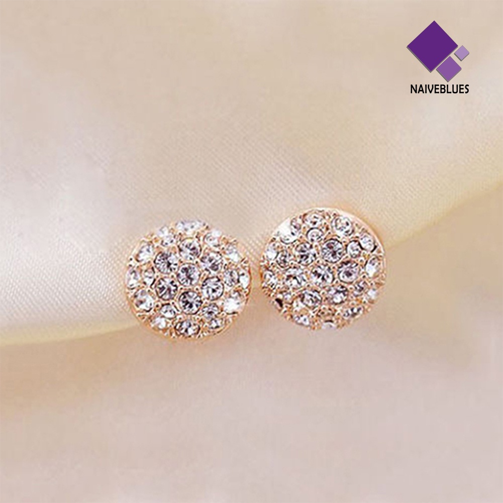 Anting Stud Kristal Berlian Imitasi Bentuk Lingkaran Gaya Elegan Untuk Wanita