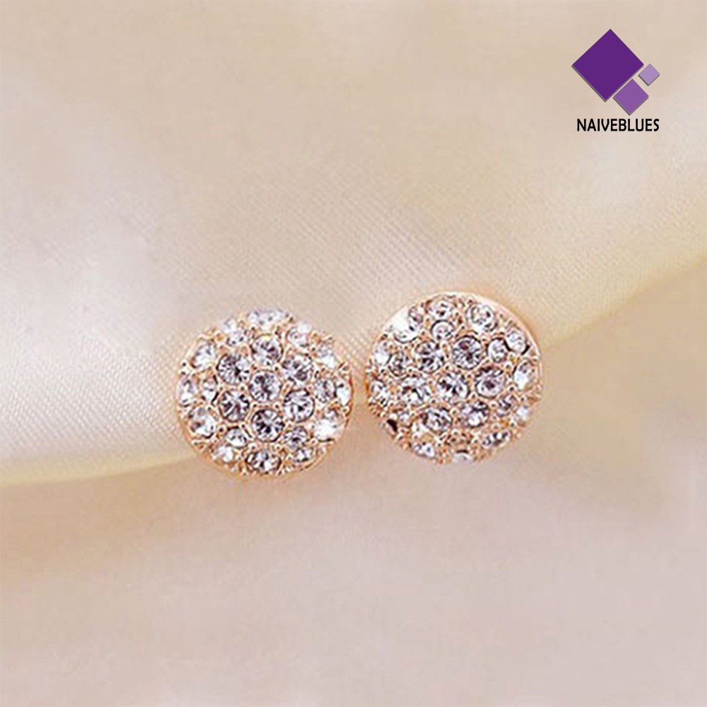 Anting Stud Kristal Berlian Imitasi Bentuk Lingkaran Gaya Elegan Untuk Wanita