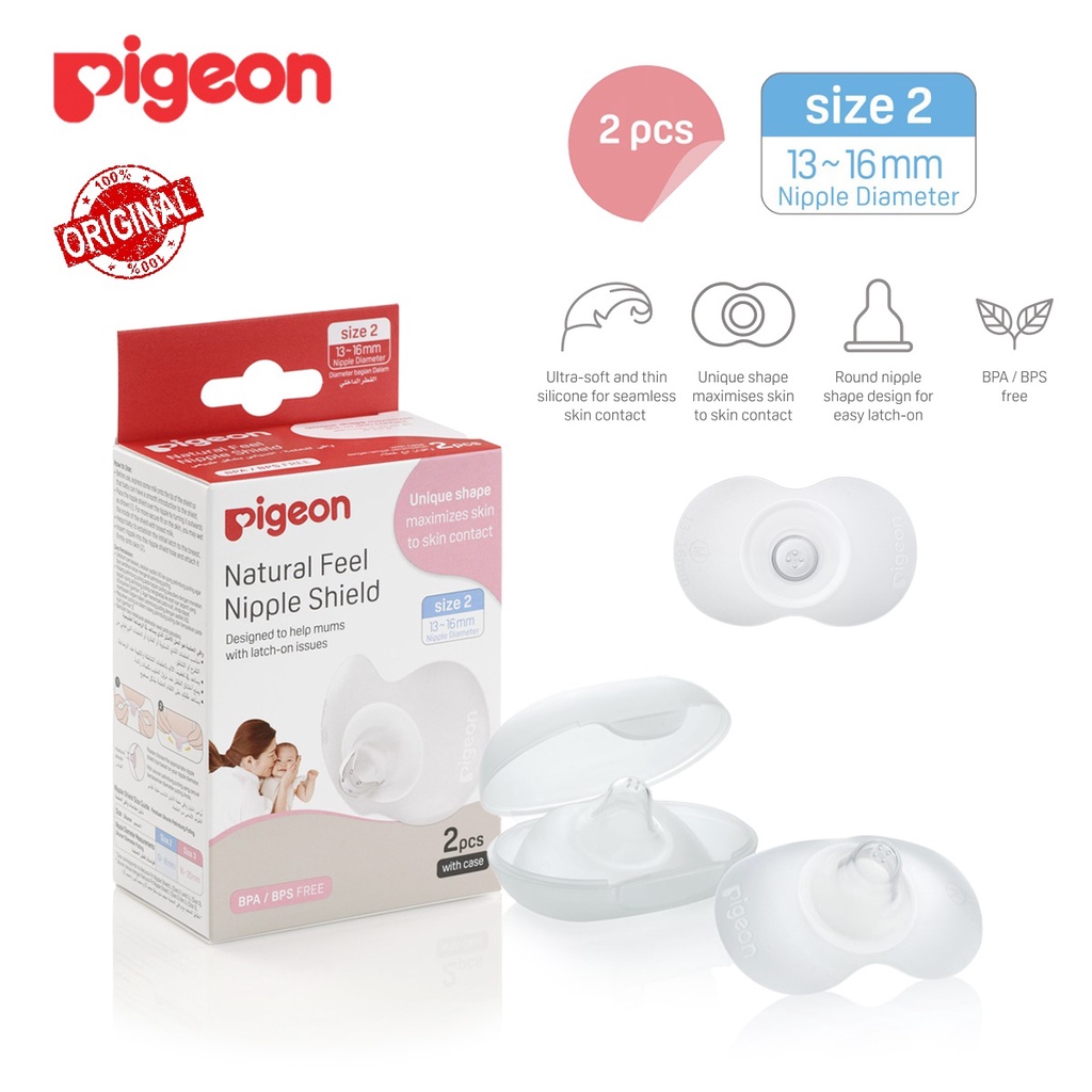 PIGEON Natural FEEL / FIT Silicone NIPPLE SHIELD (Pelindung / Penyambung Puting Silikon) isi 2 pcs + CASE