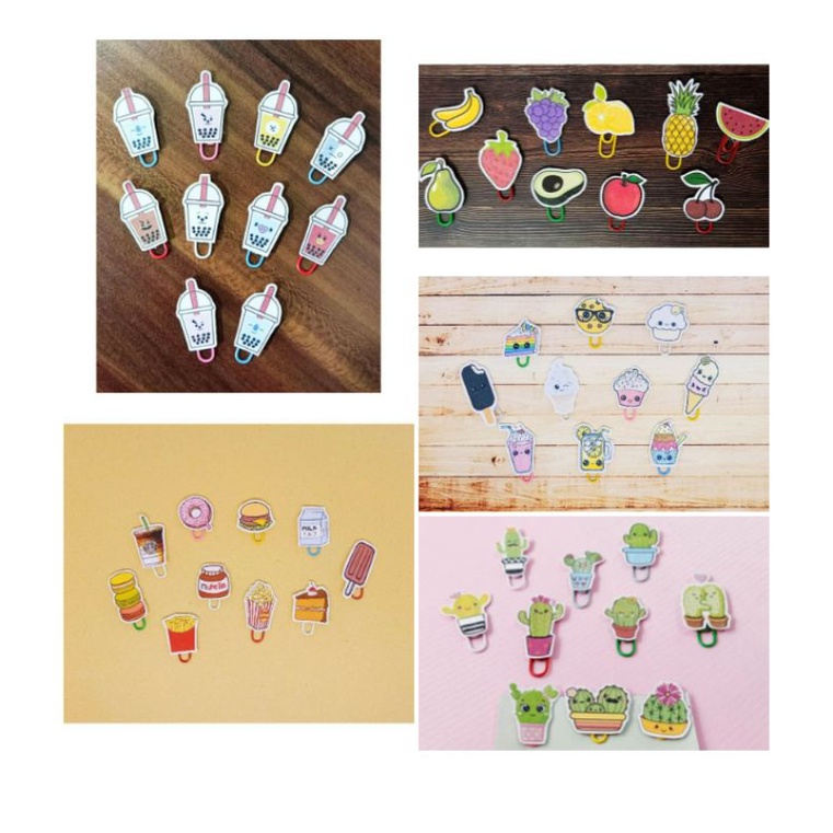 

Paper Clip Set (10pcs) Mini Metal Warna Karakter Food&Drink Lucu Unik Simple Praktis Serbaguna