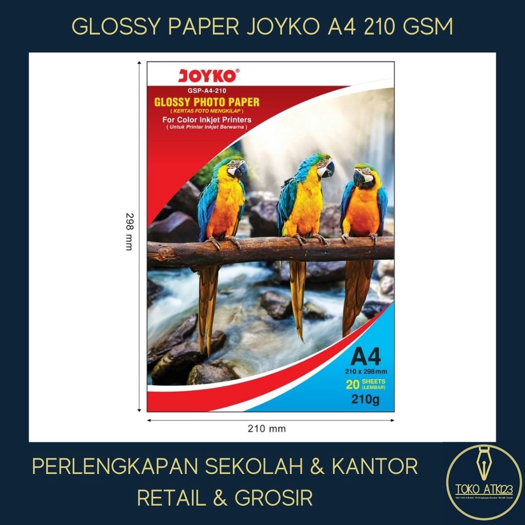 Premium Glossy Paper / Kertas Foto A4 210 gram (20 Sheet) Joyko