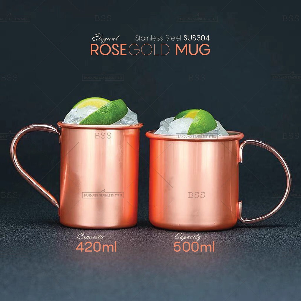 Gelas Mug Stainless SUS 304 Rosegold 420ml 500ml Mojito Mocktail Cocktail Elegant Mewah