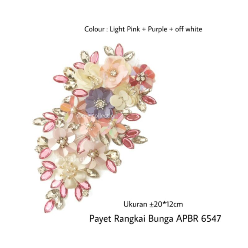 payet rangkai bunga 3d rangkai APBR 6547 light pink purple off white