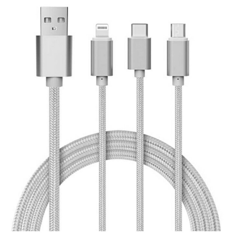 Kabel data 3in1 nylon kabel data nylon 3 in 1 Micro USB, Lightning, dan Type C (KD13)