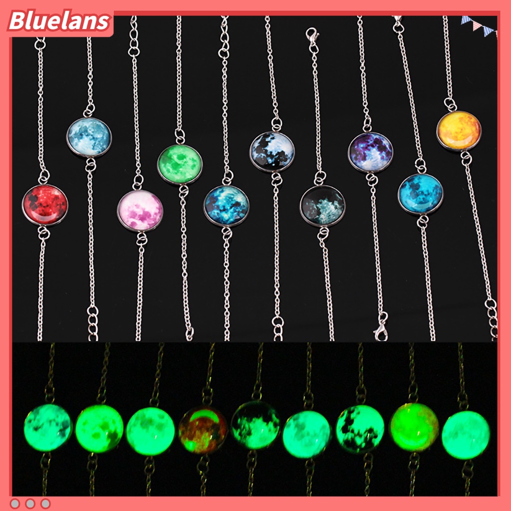 Gelang Bangle Desain Bulan Fantasi Universe Glow in The Dark Bahan Kaca Cabochon Untuk Wanita