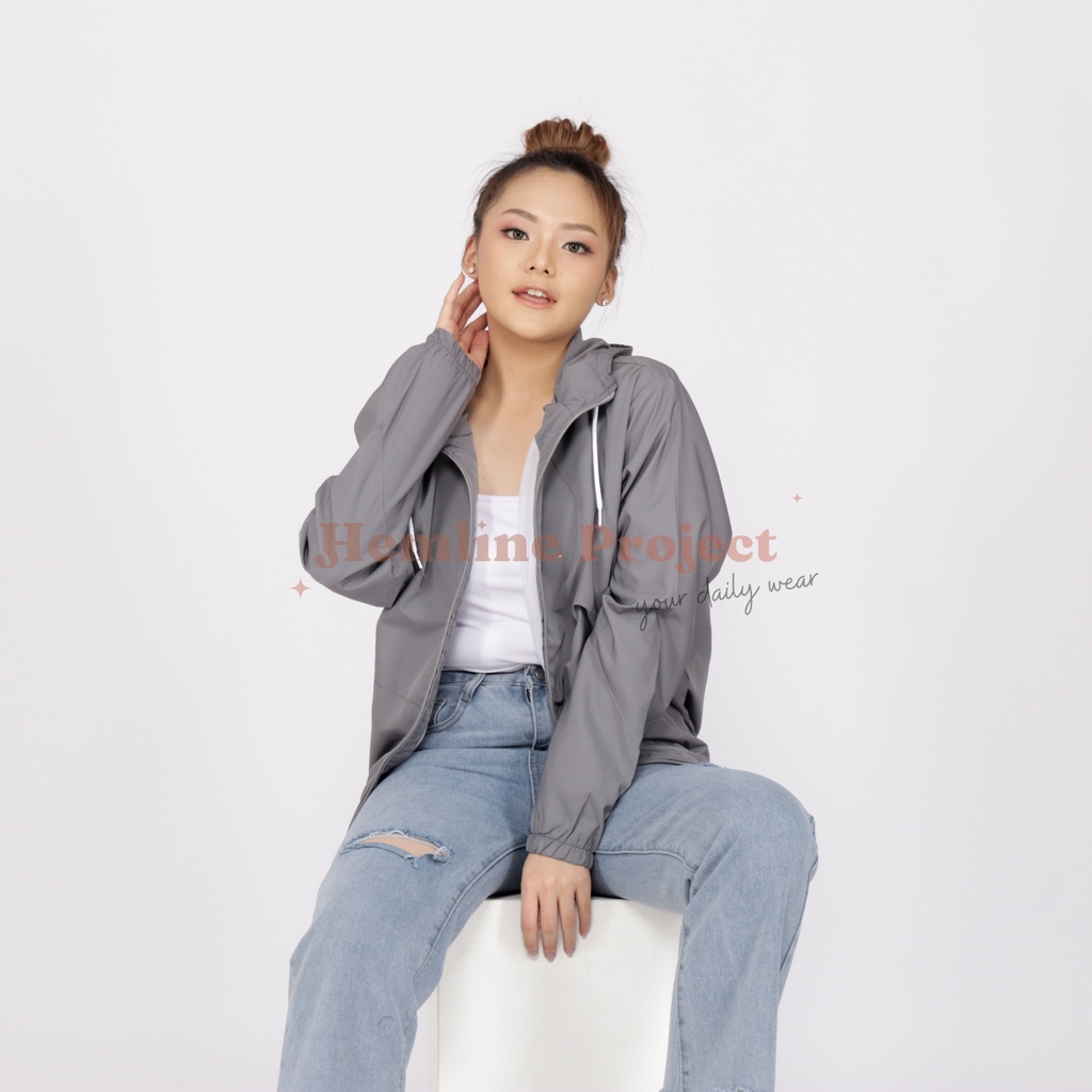 Aima Jaket Grey - Jaket Parasut Hoodie Wanita