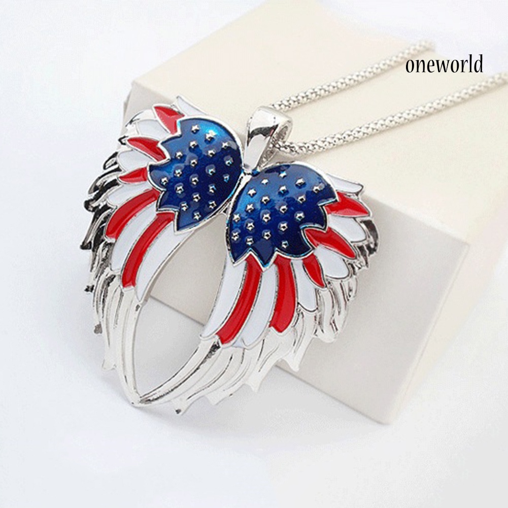 OW@ Independence Day USA Flag Patriotic Wings Women Necklace Earrings Jewelry Set