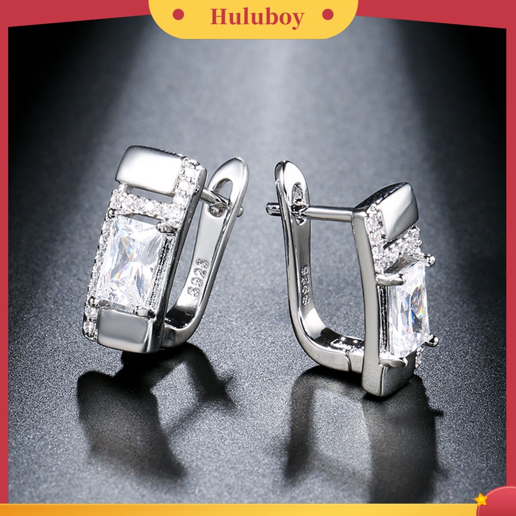 Hu Hu Hu Hu Hu Alat Bantu Pasang Kacamata♡ 1 Pasang Anting Stud Berlian Imitasi Bentuk Persegi Gaya Korea Untuk Perhiasan Harian