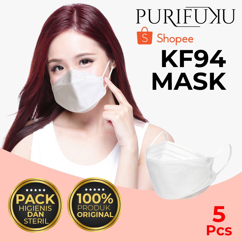 Purifuku Masker Kf94 5Pcs Masker Disposable 4Ply Masker Korea Kf94 Hitam / Putih Face Mask N94
