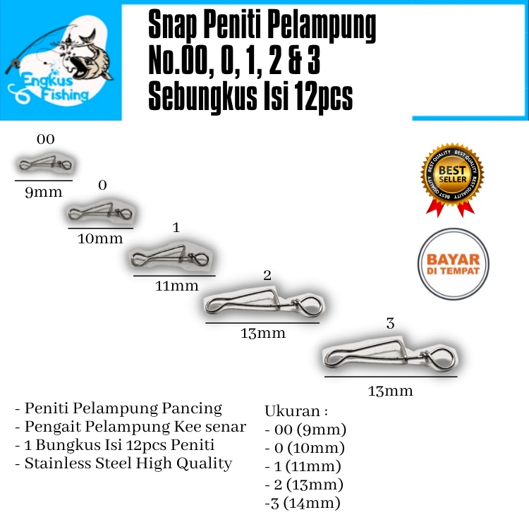 Snap Peniti Pelampung Pancing Ukuran Lengkap (9mm - 14mm) Stenliss Steel Murah - Engkus Fishing