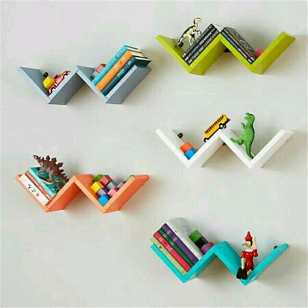 TwinsJ set 2pcs Rak Dinding model W Full Colour rak Buku TwinsJ set 2pcs Rak Dinding model W Full Colour rak Buku
