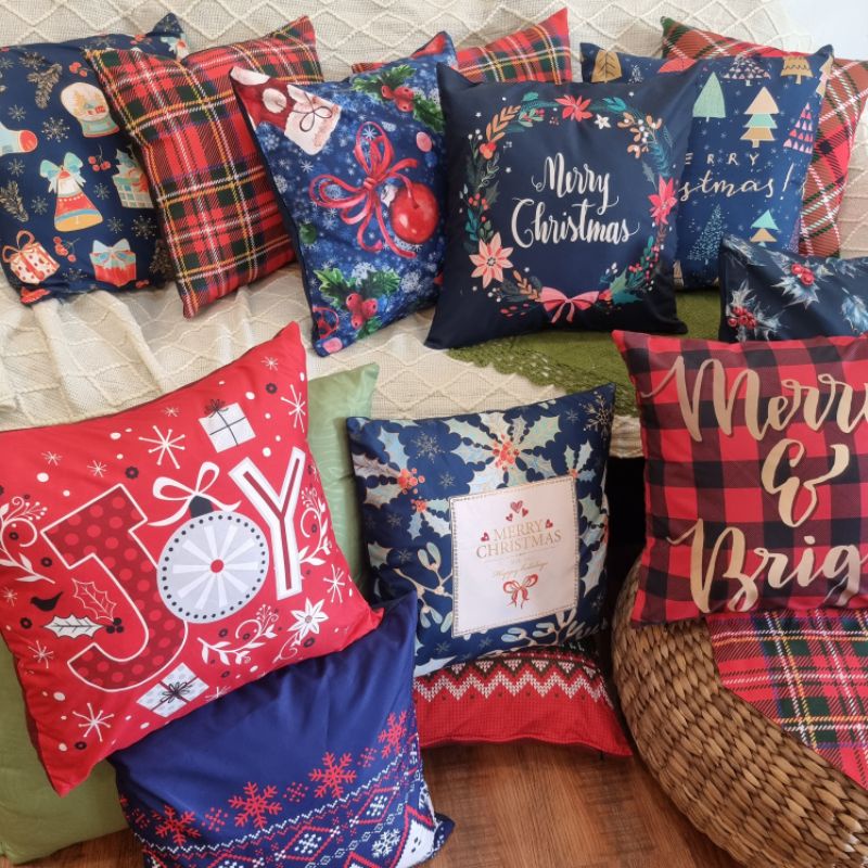 SARUNG BANTAL SOFA PRINT MOTIF NATAL CHRISTMAS SANTA CLAUSE SNOWMAN HOLIDAY 40X40 CM