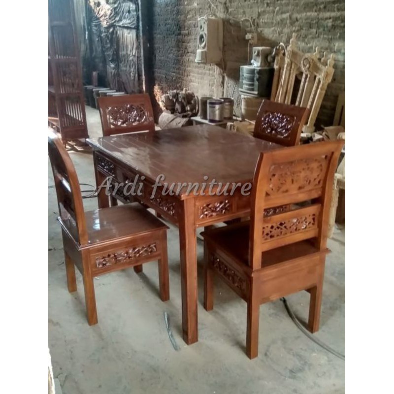 Meja makan ukir kursi meja makan kayu jati meja makan 4 kursi empat kursi ukir jati
