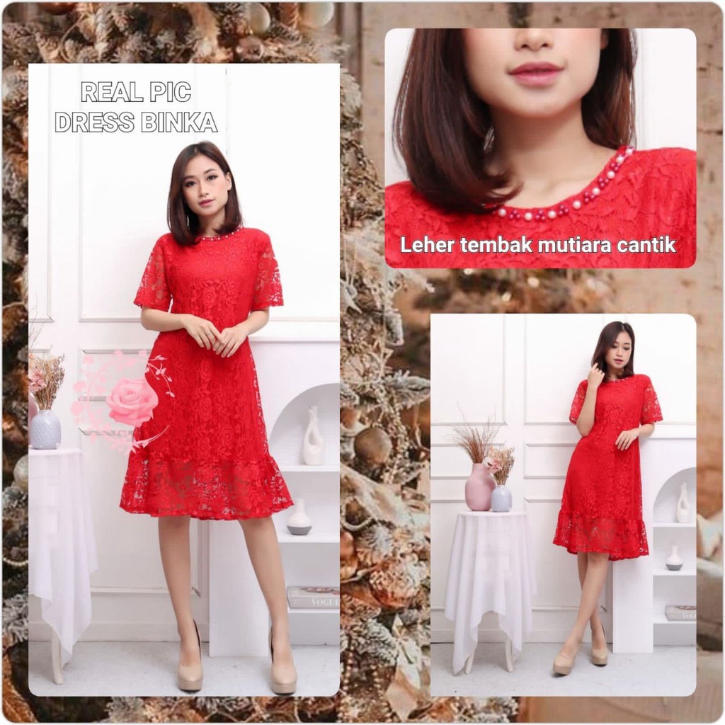 DRESS BINKA FASHION WANITA / BAJU PESTA / GAUN ONDANGAN / BRUKAT IMPORT TRLARIS