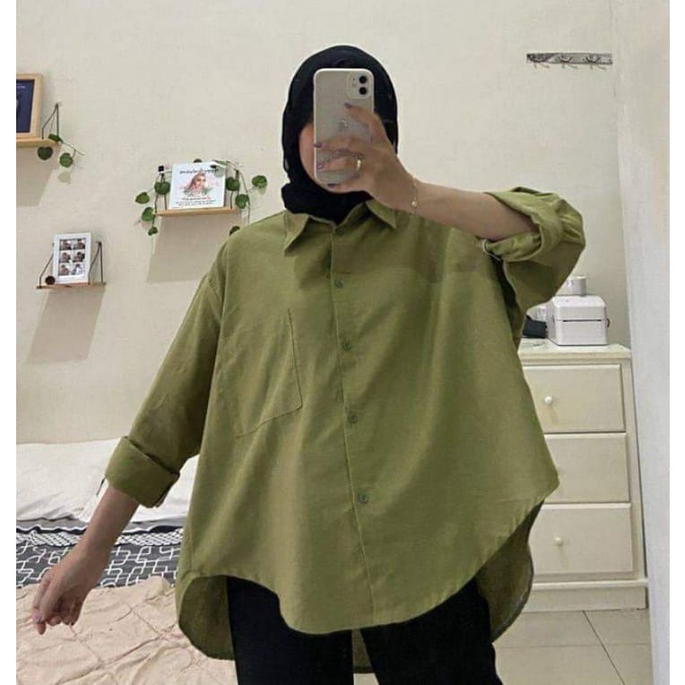 Kemeja Wanita Oversize Bahan Linen Korean Style Jumbo LD 120