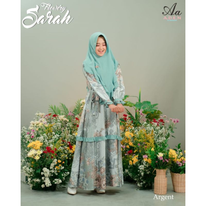 FLOWERY SARAH BY ADEN HIJAB GAMIS SET SYARI LEBARAN TERBARU TERUPDATE BAJU GAMIS MUSLIM PESTA FORMAL