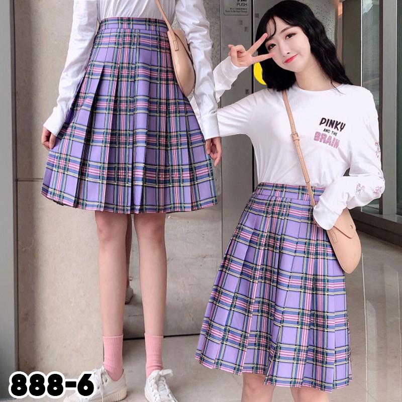 KARAKOREA 888 Tartan Tennis Midi Skirt/Korean Pleated Skirt/Rok Midi/Rok Tartan/Rok Lipit Lisa/Rok Autumn/Rok Korea Skirt/Rok tennis