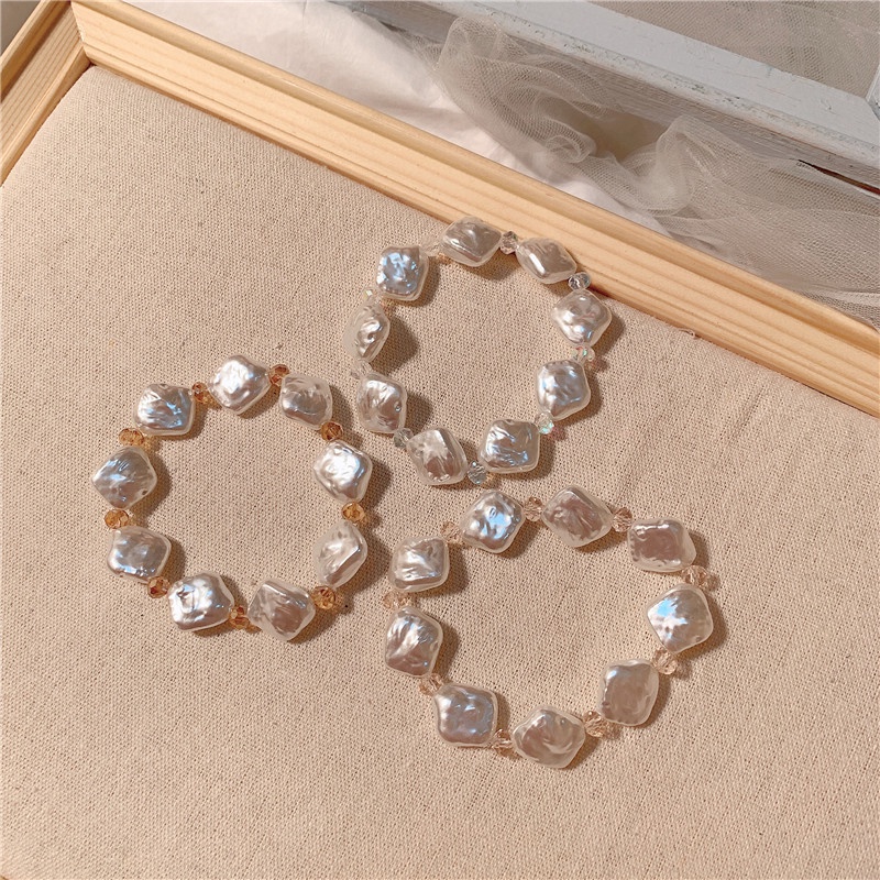 Korean Simple Crystal Bracelet Female Creative Irregular Pearl Bracelets Handmade Jewelry