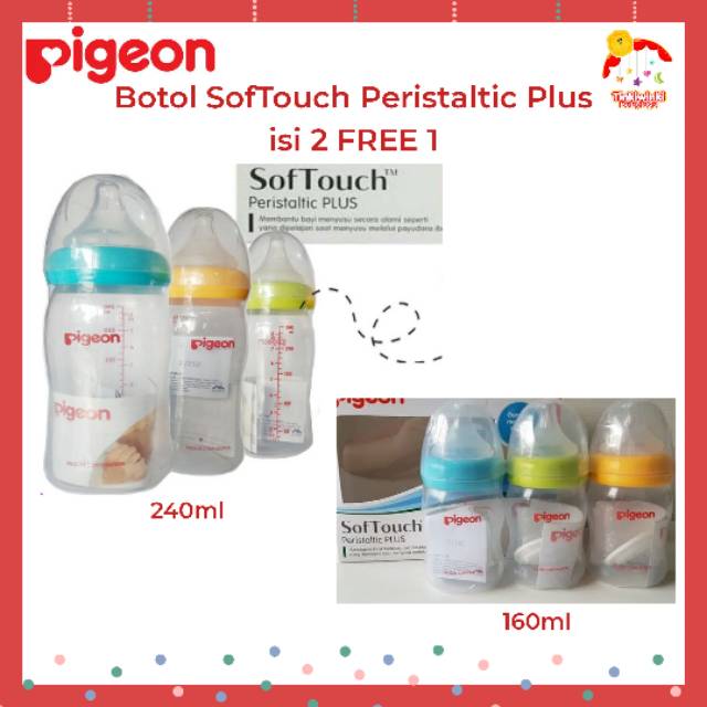 Pigeon Botol SofTouch Peristaltic Plus isi 2 FREE 1 160ml &amp; 240ml