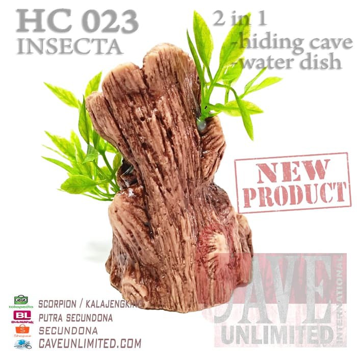 hc023 mini hiding cave water dish pohon kayu tarantula insecta
