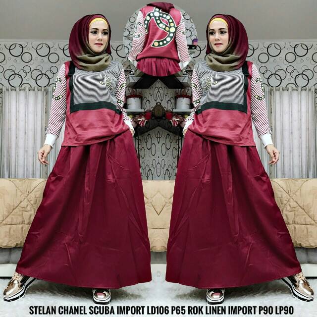 Setelan rok linen import+scuba import