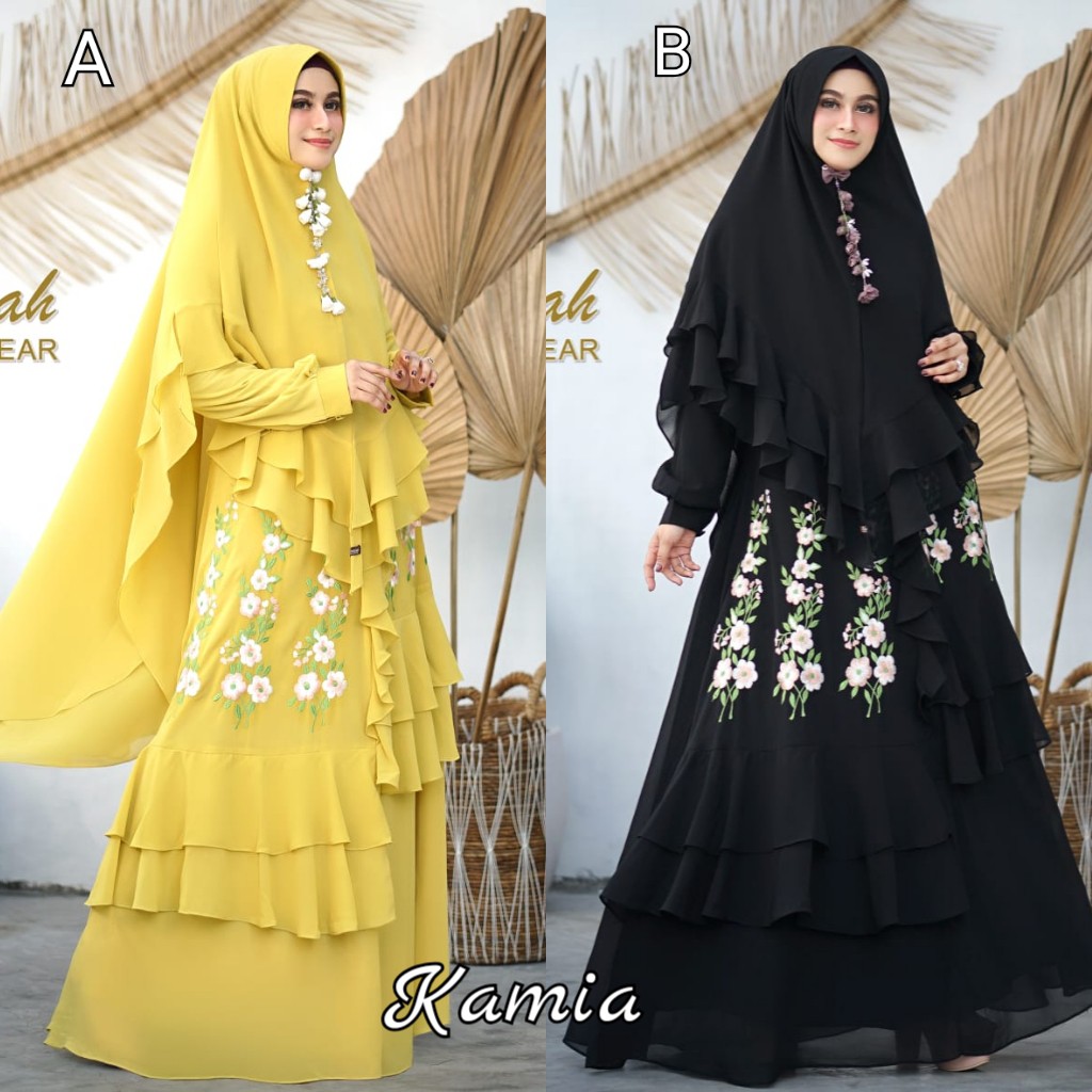 KAMIA by Unaisah Gamis syari Set Khimar Cerutty  Mix bordir Best Seller Original Brand