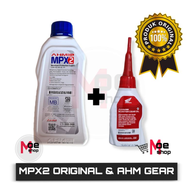 Paket Oli Honda AHM Oil MPX2 800 ML 10W-30 API SL JASO MB &amp; Oli Honda AHM Oil Transmission Gear Oil 120 ML / Petroasia Transmission Gear Oil 100% ORIGINAL