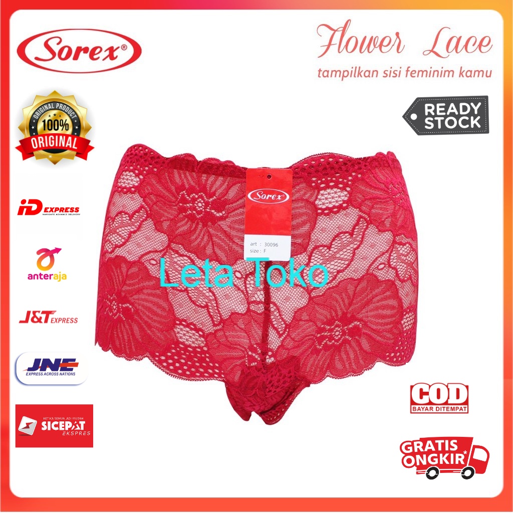 Celana Dalam Wanita Sorex CD Cewek Brukat Renda 30096 Semi Transparan Freesize Lusinan Murah