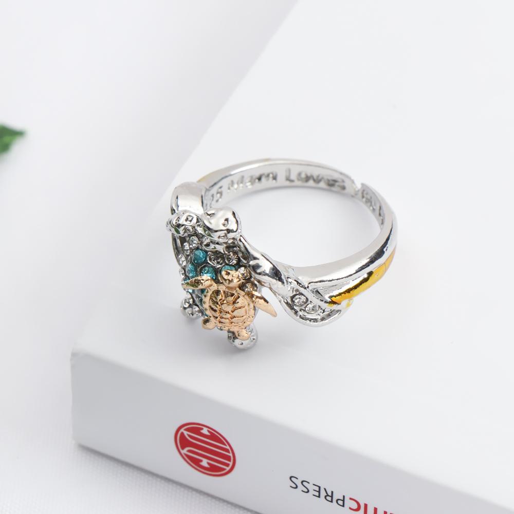 Preva Turtle Cincin Wanita Unik Zirconia Sea Turtle Hadiah Hari Ibu Ibu Kristal Ibu Mencintaimu Selamanya