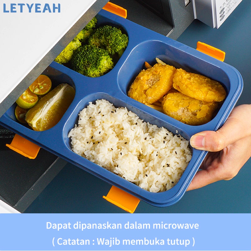 letyeah Lunch box 4 grid 1250ml/ Kotak makan anti tumpah/ Free sendok