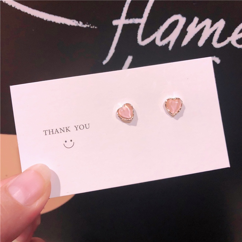 Japanese and Korean new S925 Sterling Silver Needle Dangler Heart-shaped Cat's Eye Earrings Set INS Fashion Simple and Compact Geometric Eardrop Accessories Jewelry Gifts