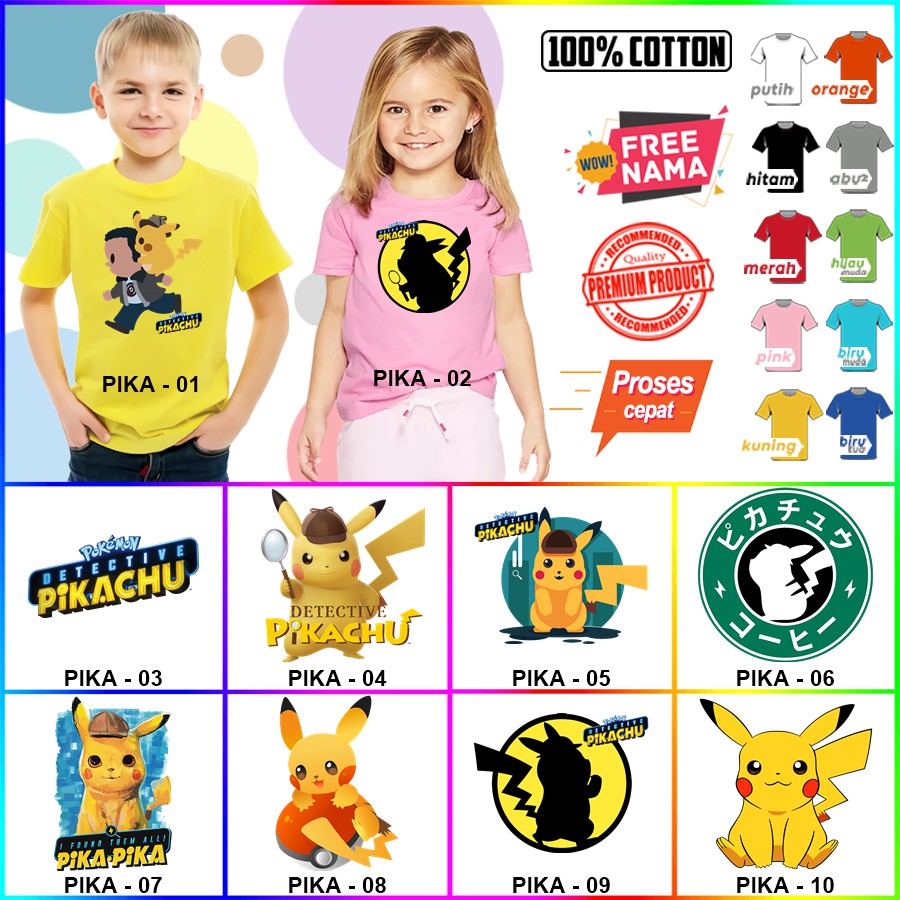 Baju Kaos ANAK DAN DEWASA PIKACHU COUPLE (FREE NAMA)