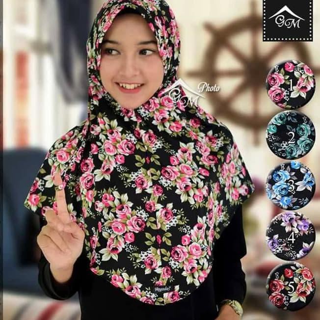 Jilbab Langsung  Instan Syria Bergo Serut Tali Amanda Motif Jersey