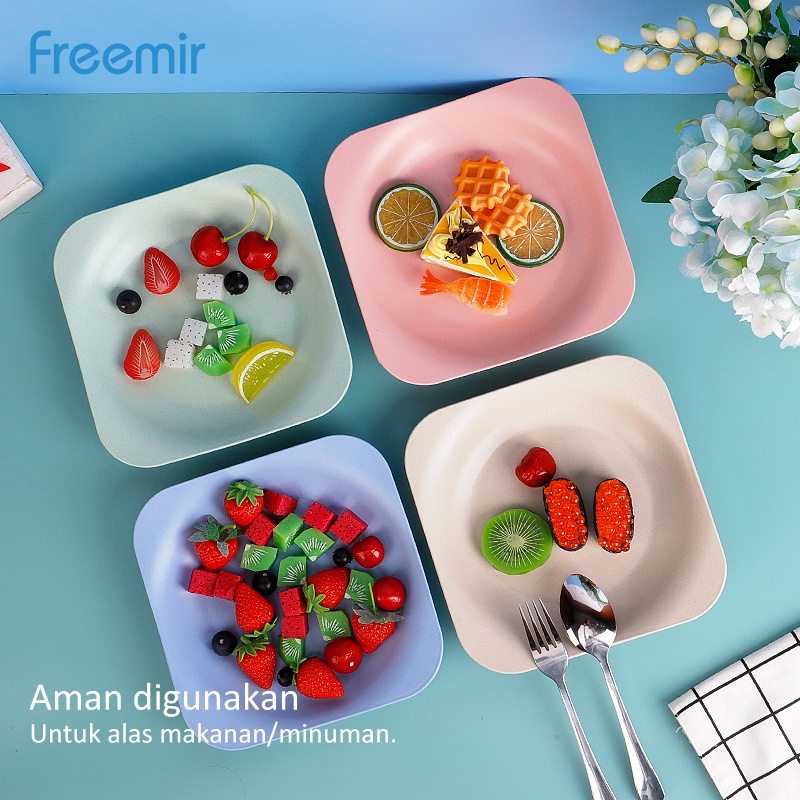 Freemir Set 4 Pcs Piring Bunga 20cm Piring Makan Wheat Straw Set 4 Pcs Warna-warni Jerami Gandum Mix Piring Besar-3