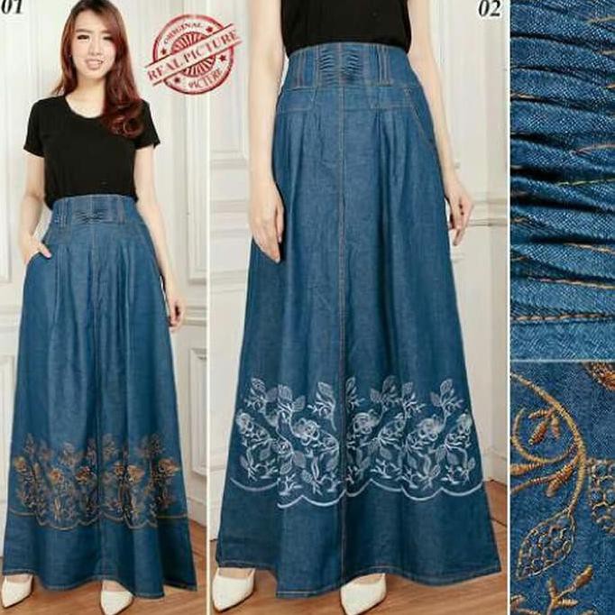 Rok Maxi Jeans Rok Panjang Wanita Novita - Putih, Fit To L "HARGA PROMO"