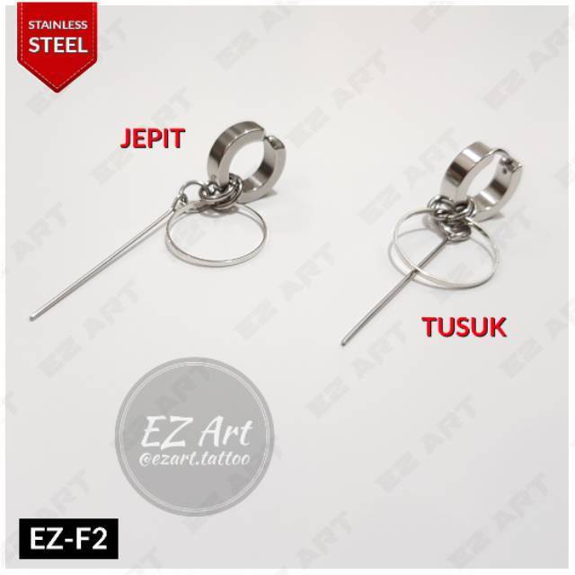 1Pc Model EZ-F Silver Anting Jepit Tusuk Variasi Bandul Gaya Punk Korea KPOP Stainless Steel