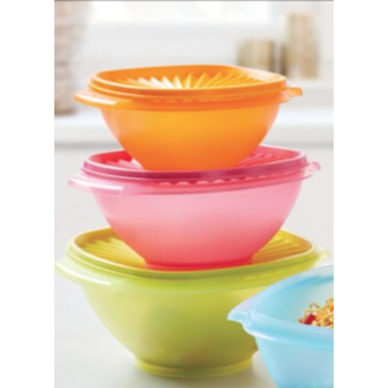 servalier bowl set Tupperware(3toples,kuning,pink,hijau)