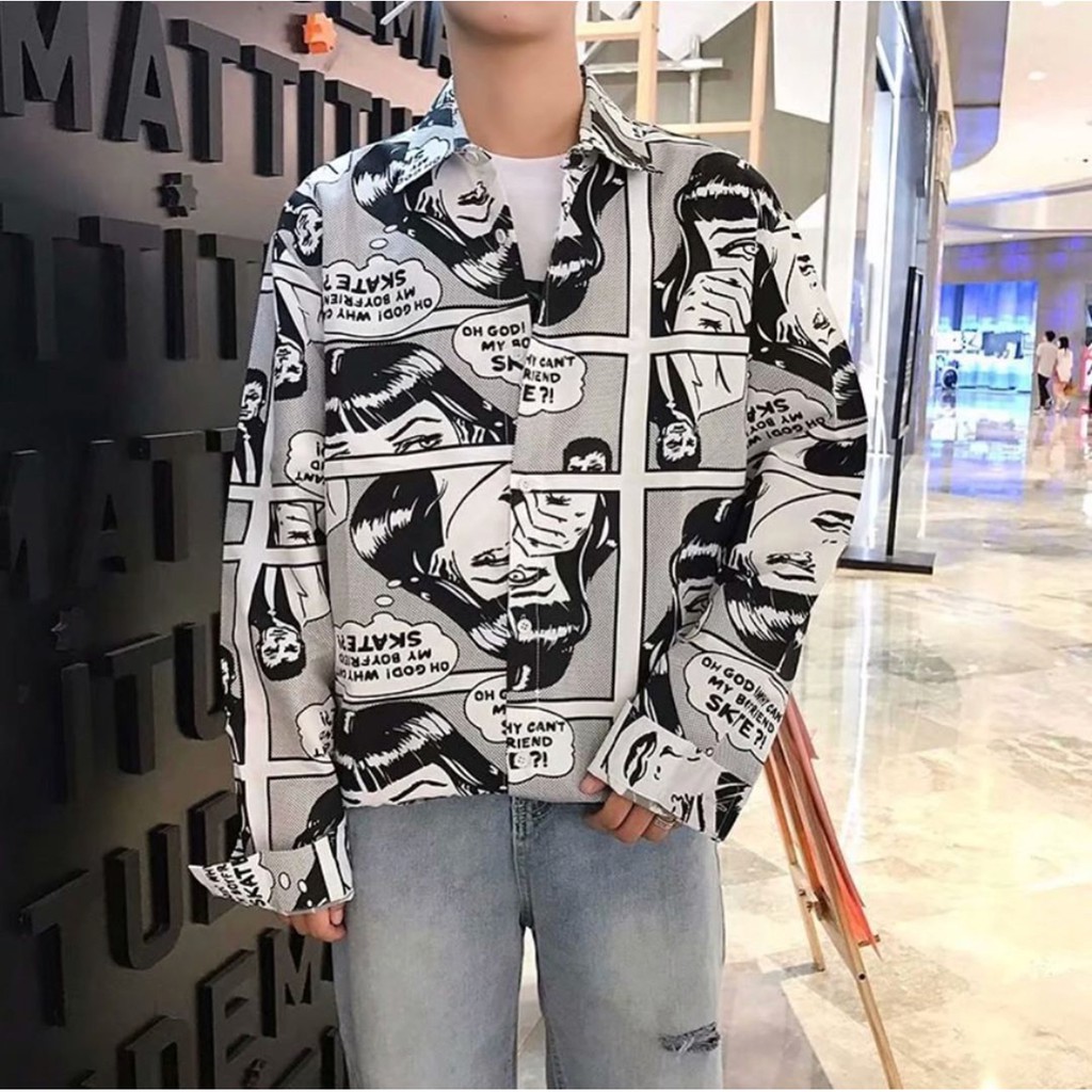 Kemeja panjang motif printed