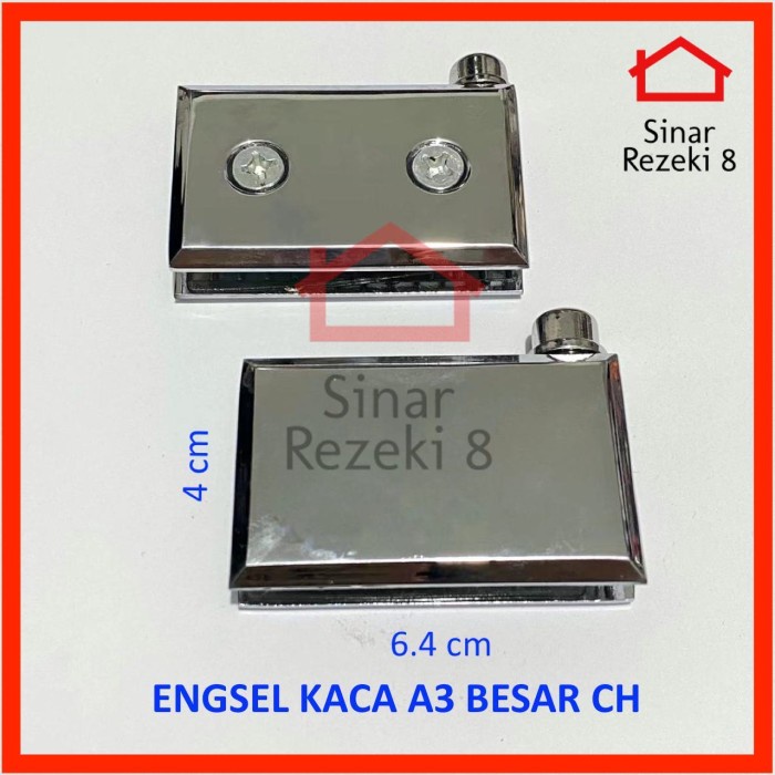 Engsel Kaca A3 Besar Chrome CH Plat Siku Pivot Lemari Jepit Pintu Kaca